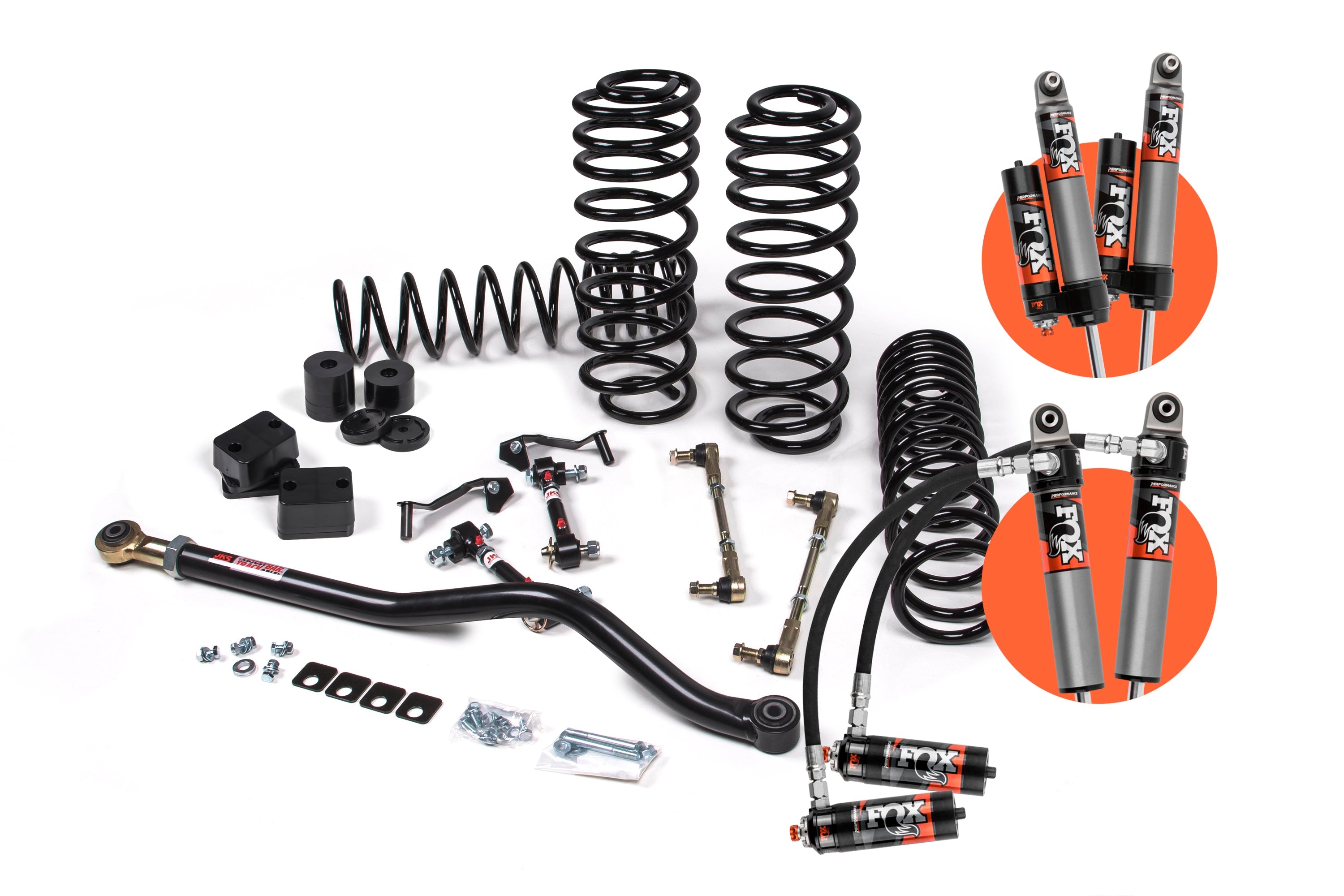 2-inch lift kit for Wrangler 4xe (JL) 4-Door featuring springs, shocks, and installation components for enhanced off-road performance.