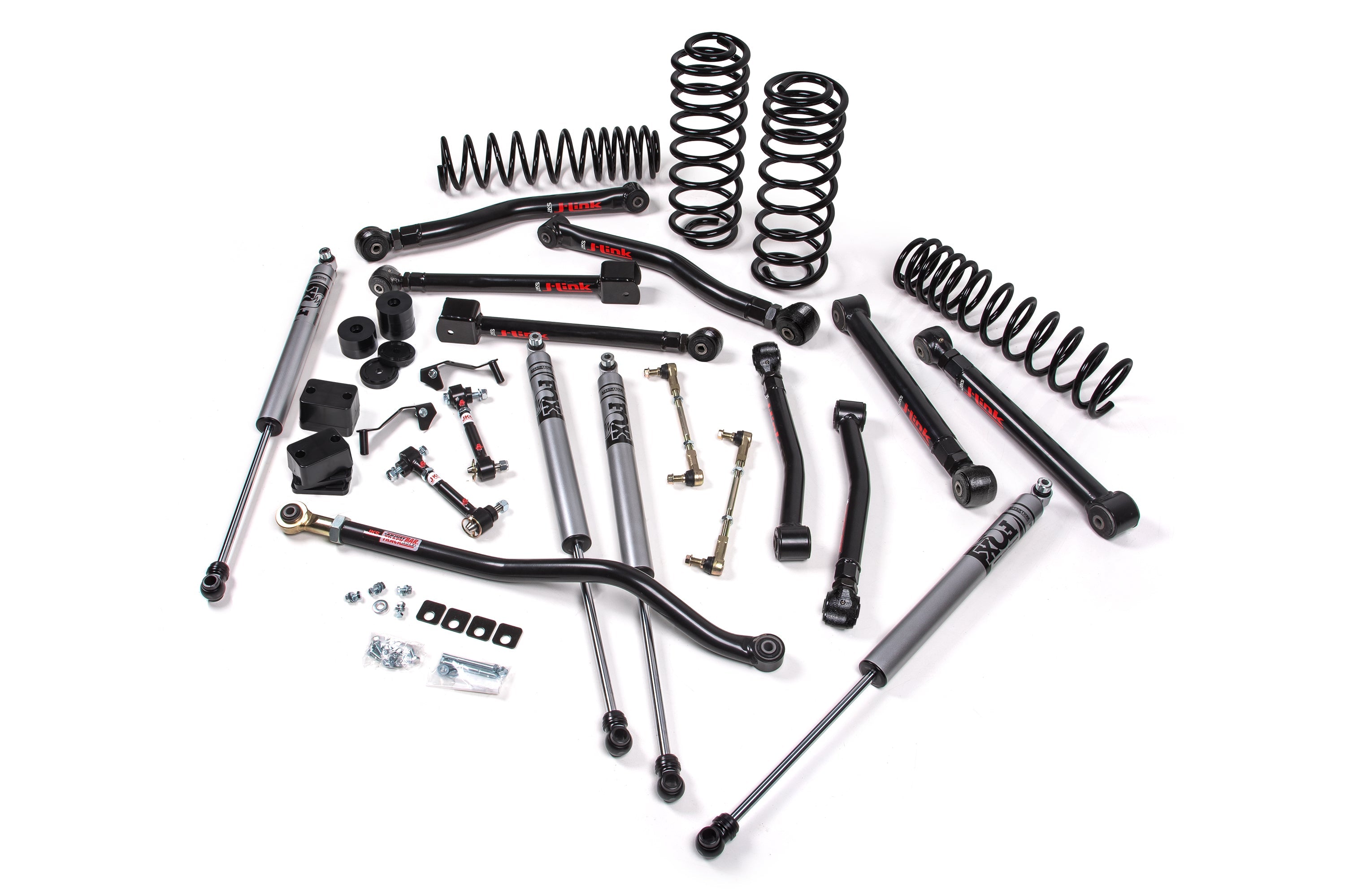 2-inch lift kit components for Wrangler JL 4xe 4-Door, including shocks, springs, and control arms for enhanced offroad performance.