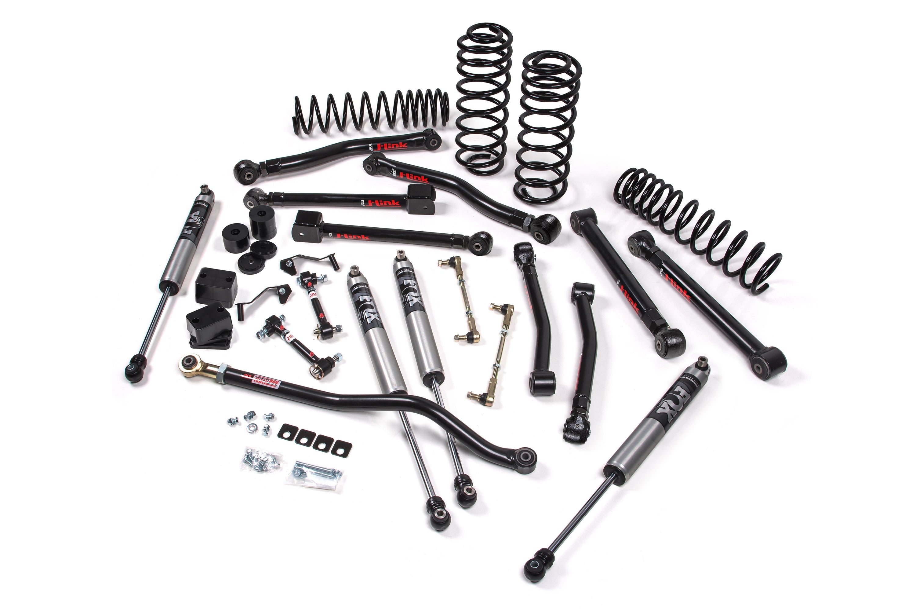 3.5-inch lift kit components for Gladiator JT, including shocks, springs, and control arms for enhanced off-road performance.