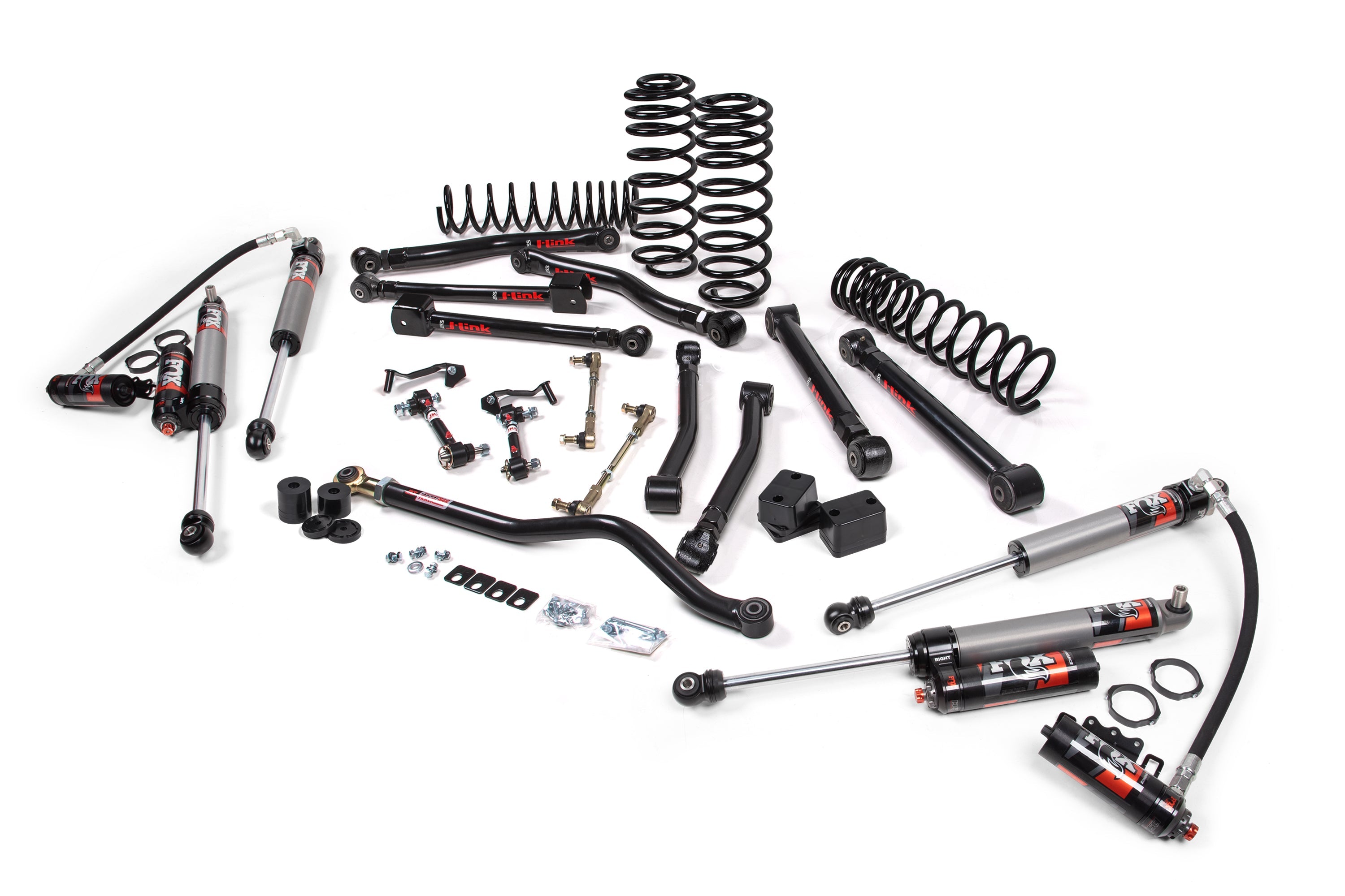 2-inch lift kit components for Wrangler JL 4xe 4-Door, including shocks, springs, and installation hardware.