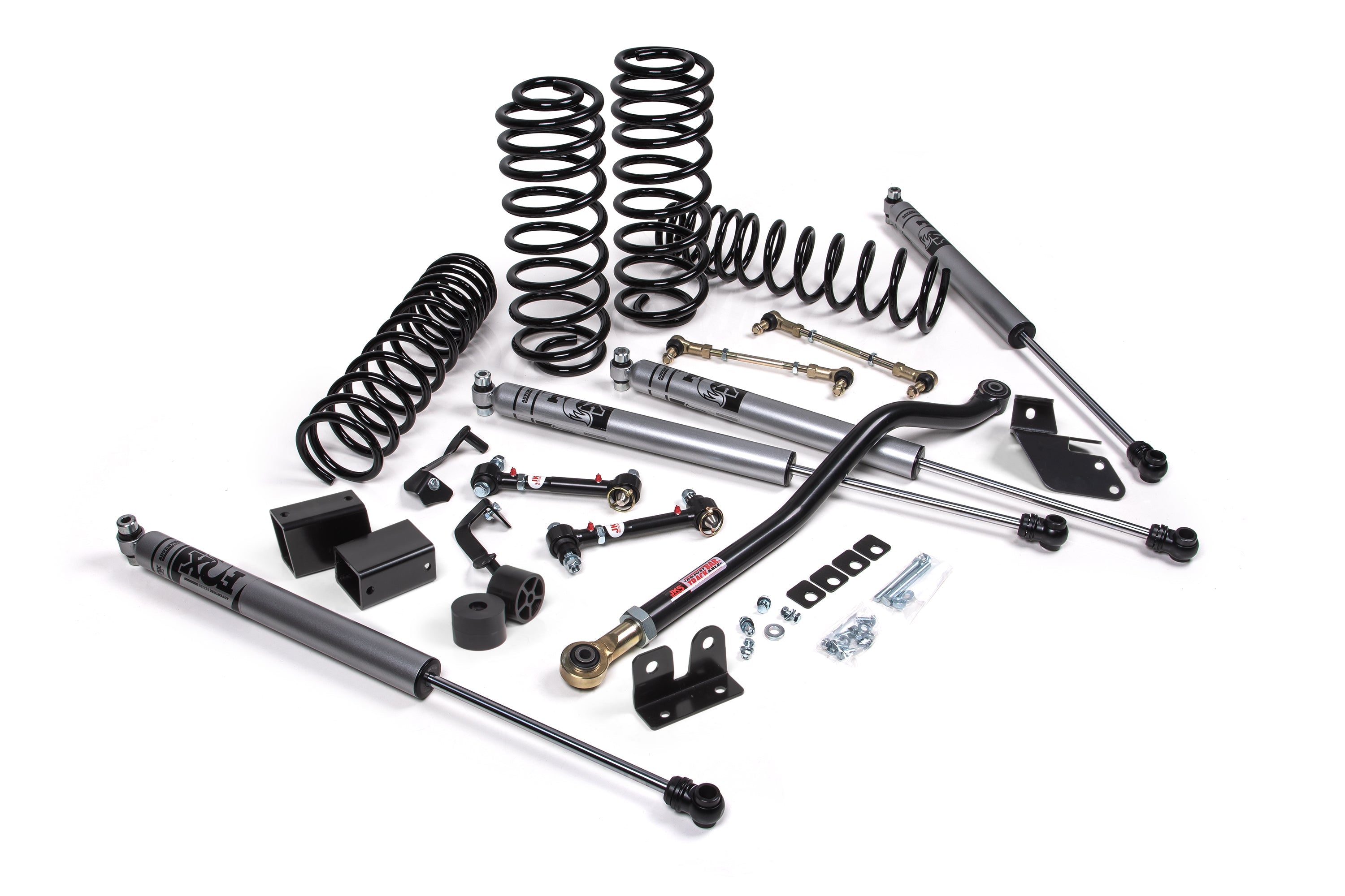 3-inch lift kit for Wrangler JL RHD 2-Door, including shocks, springs, and installation hardware for enhanced offroad performance.
