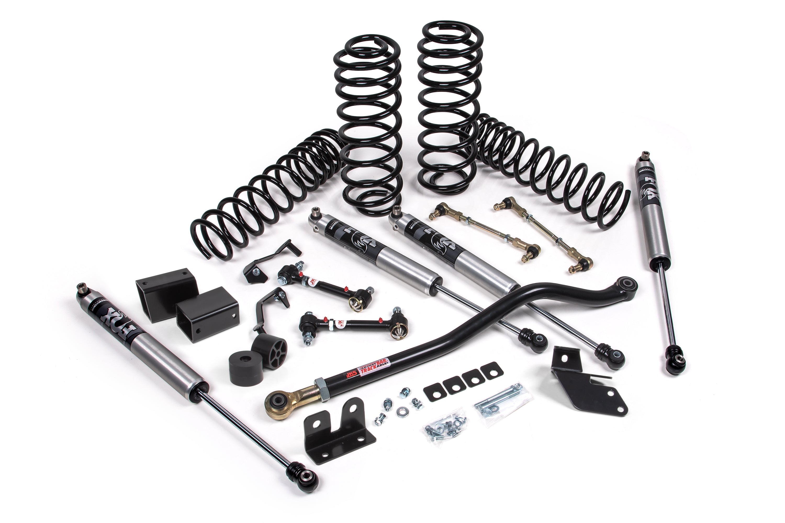 3-inch lift kit components for Wrangler JL RHD 2-Door, including shocks, springs, and installation hardware.