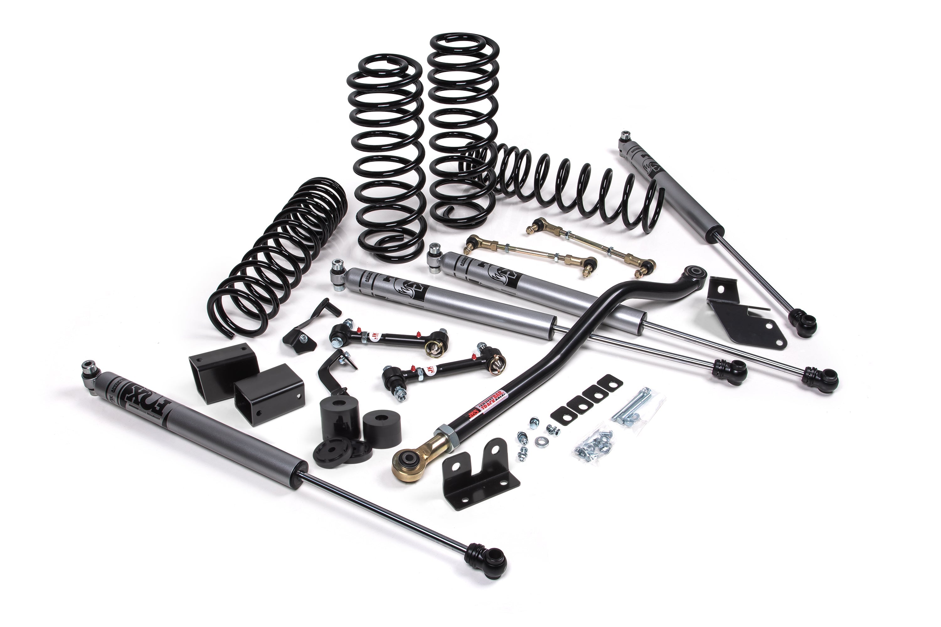 3.5-inch lift kit components for Wrangler JL RHD 4-Door, including shocks, springs, and installation hardware.