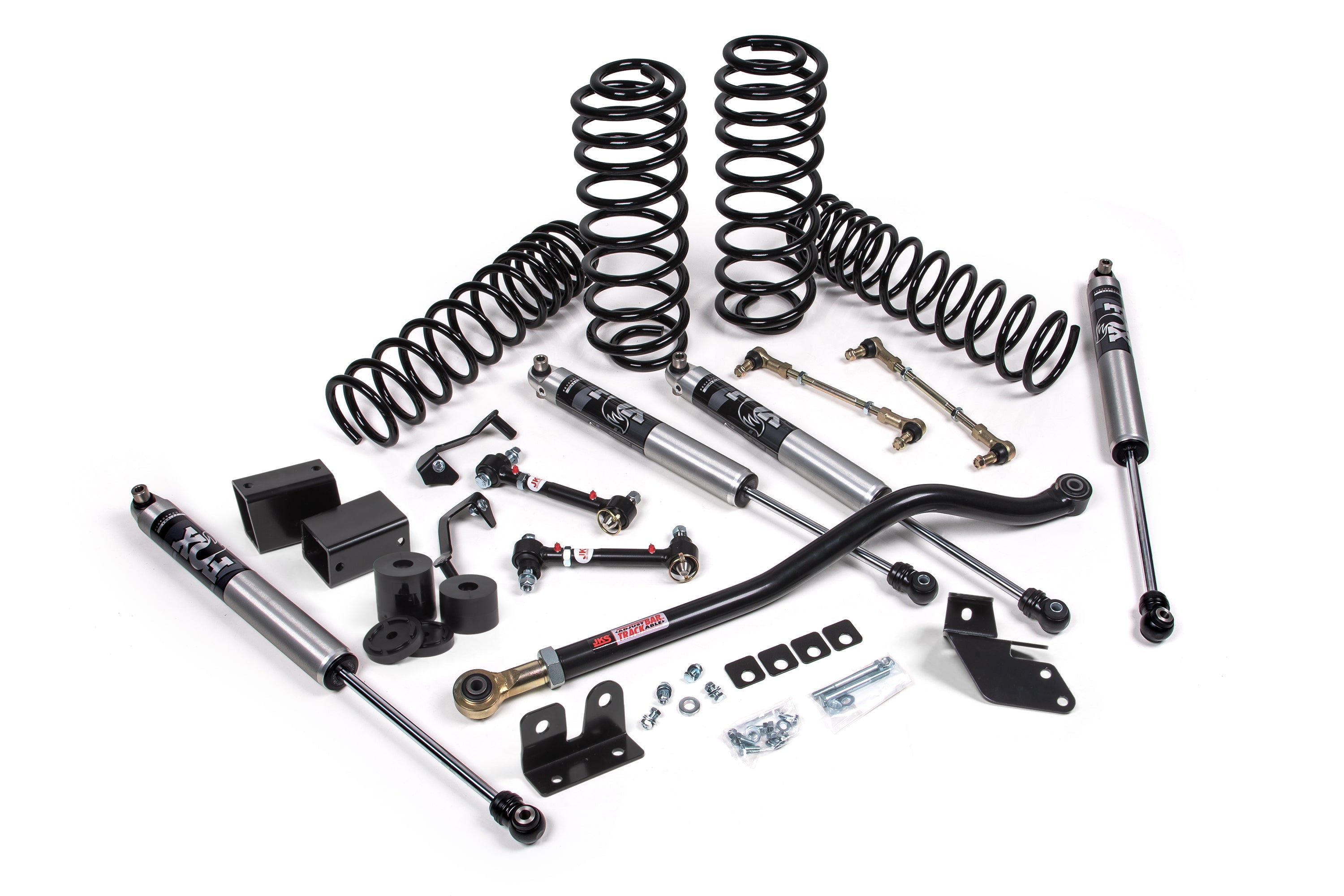 3.5-inch lift kit for Wrangler JL RHD 4-Door featuring springs, shocks, control arms, and installation hardware.