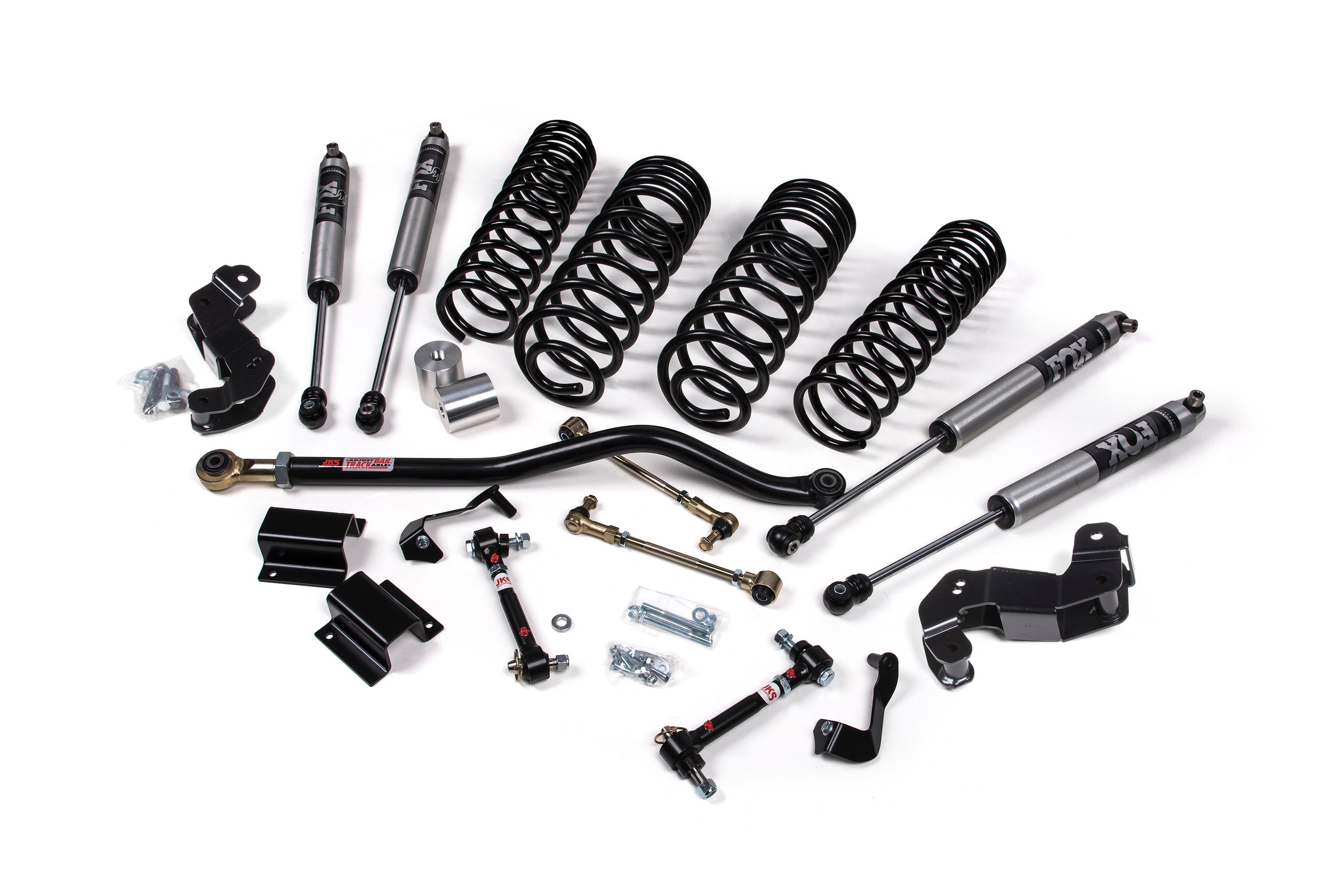 3-3.5 inch lift kit components for Gladiator JT, including shocks, springs, control arms, and installation hardware.