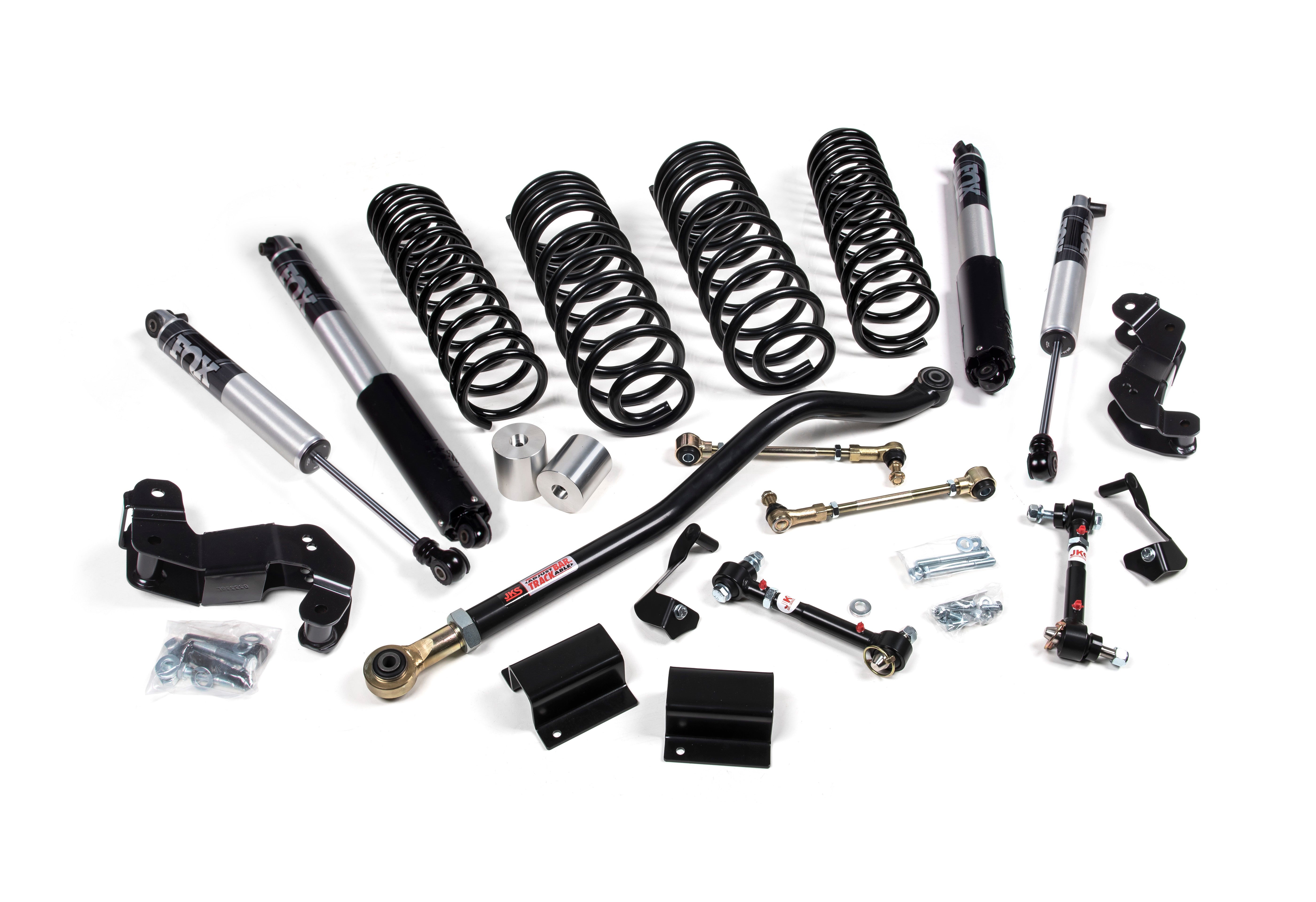 3-3.5 inch lift kit for Gladiator JT featuring springs, shocks, control arms, and installation hardware. Ideal for offroad performance.