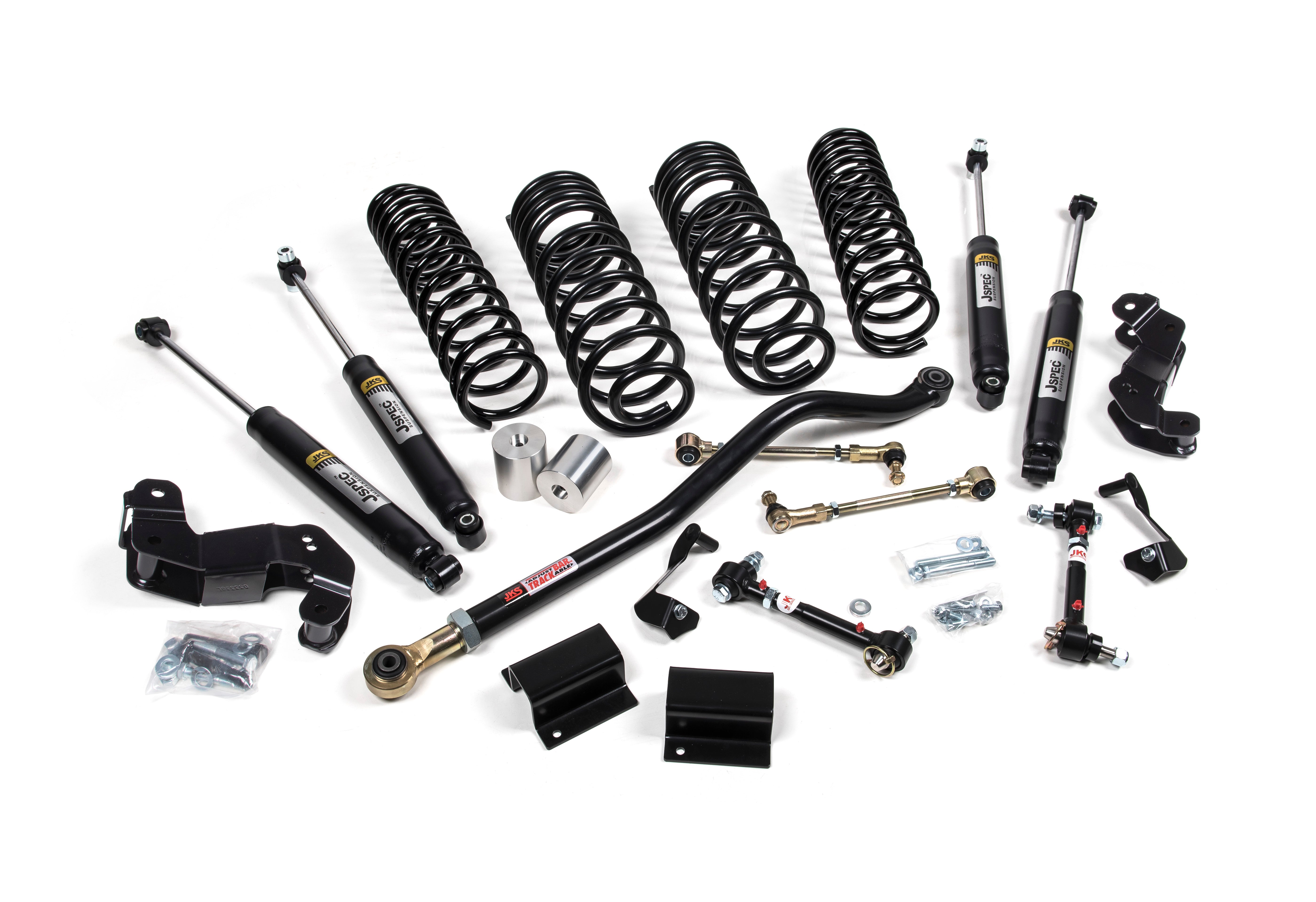 3-3.5 inch lift kit components for Gladiator JT, including shocks, springs, control arms, and installation hardware.