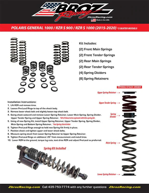 ZBROZ Polaris General 1000 4 Stage 1 Spring Kit Fox QS3 (2016-2020)