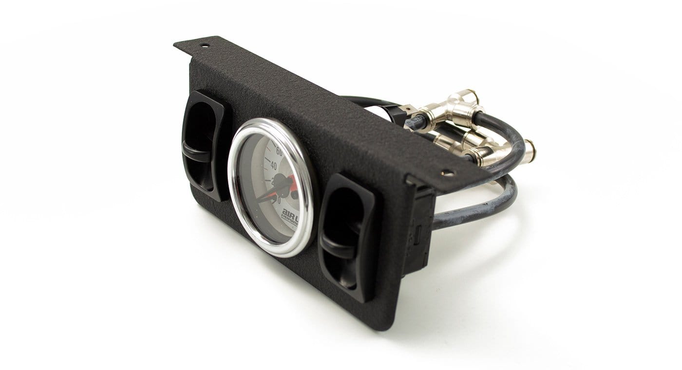 Air Lift Dual Needle Gauge Panel with dual paddle switches, designed for precise air pressure monitoring in vehicles.