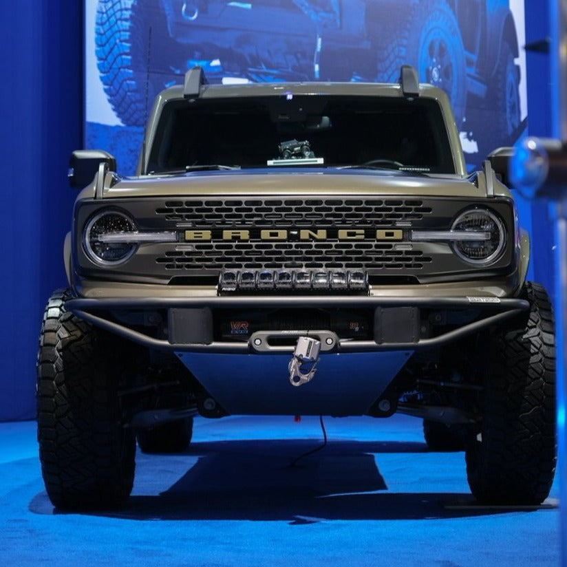 2021-2025 Ford Bronco fenders displayed on a modified Bronco with a rugged front bumper and off-road tires.