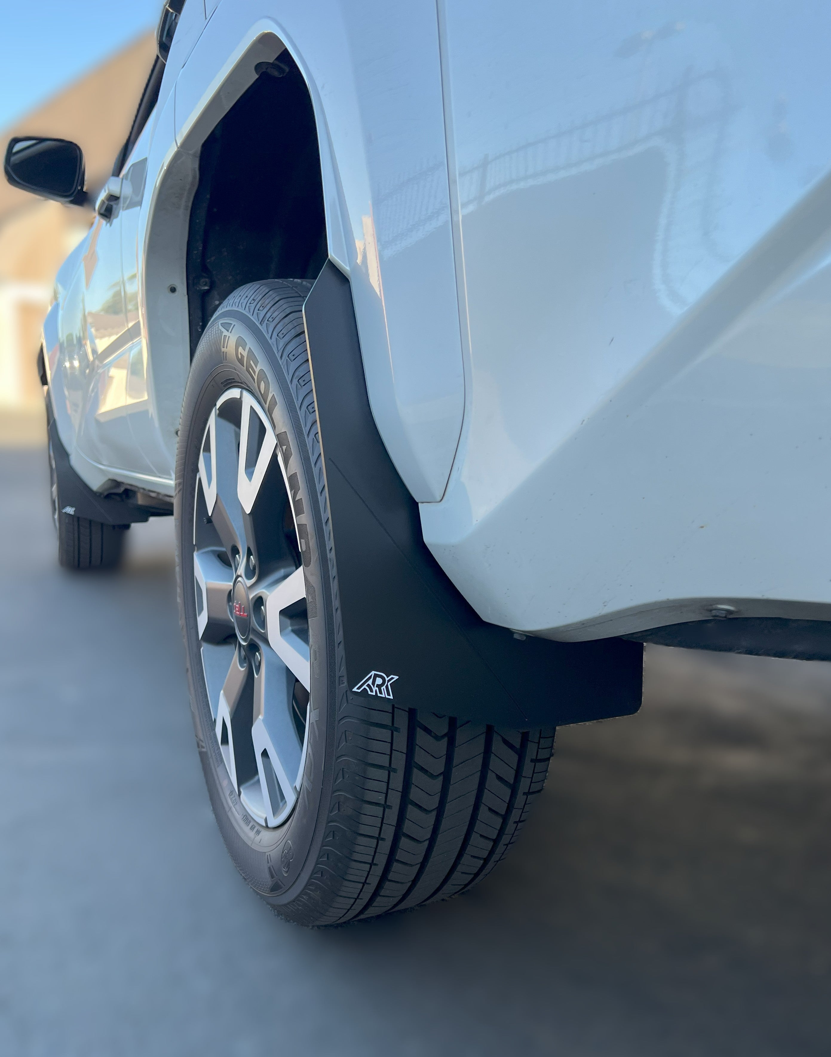 2025+ Toyota 4Runner TriXpoly Mid-Mudflaps installed on a vehicle, providing protection from mud and debris.