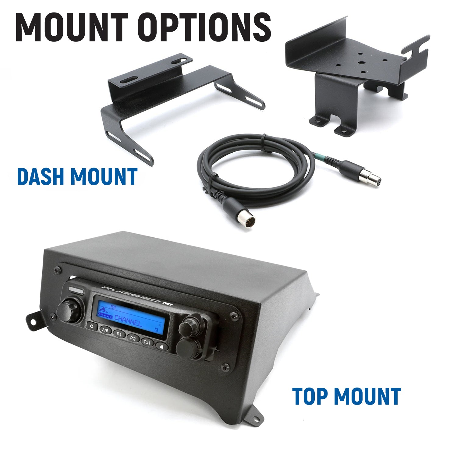 Can-Am Maverick R communication kit with Bluetooth intercom, two-way radio, and mount options for installation.