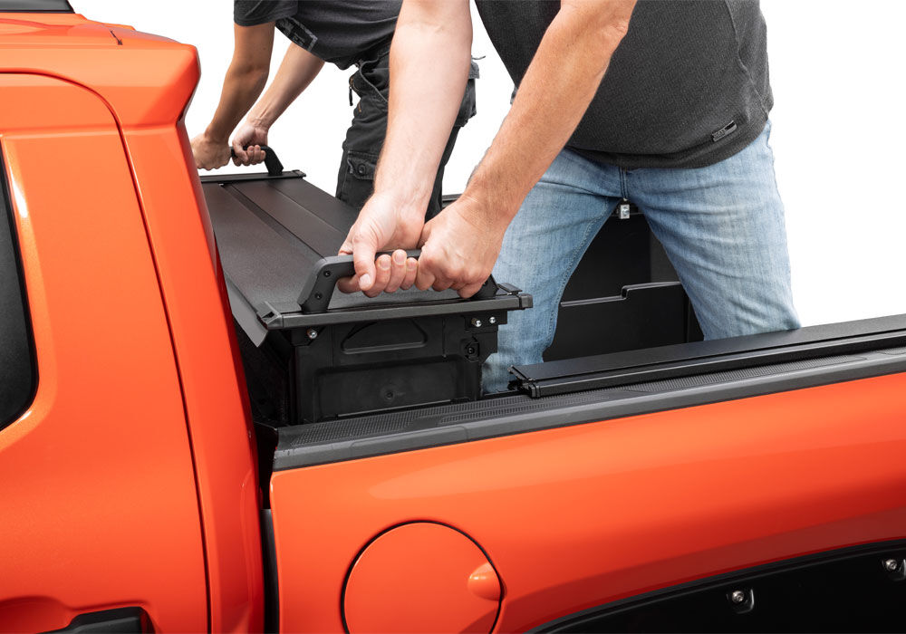 RetraxPRO with EZ-Off FRC-4000 Retractable Tonneau Cover Industrial Strength Aluminum Construction 2007-2021 Toyota Tundra CrewMax 5' 6 inch Bed with Deck Rail System without Trail Special Edition Storage Boxes