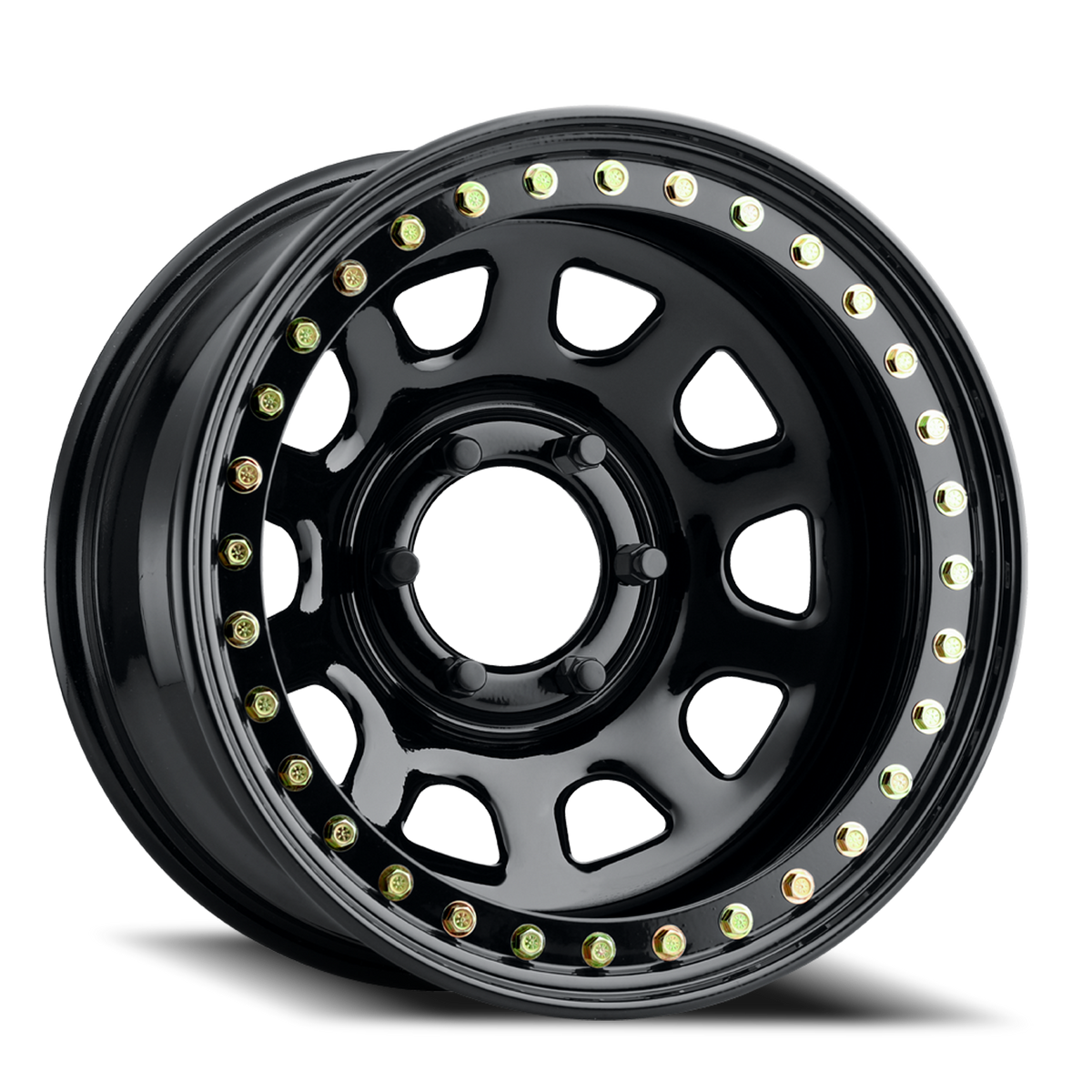 Aluminum Wheels 15x8 Black Daytona RT51 Gloss Black Beadlock -19 Offset 5 on 139.7 Bolt Pattern 107.95 Bore Raceline