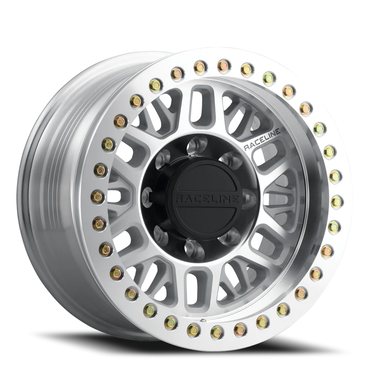 Aluminum Wheels 17x9 Ryno Cast Beadlock RT951M Machined Silver Machined Beadlock Ring -12 Offset 8 on 165.1 Bolt Pattern 130.81 Bore Raceline