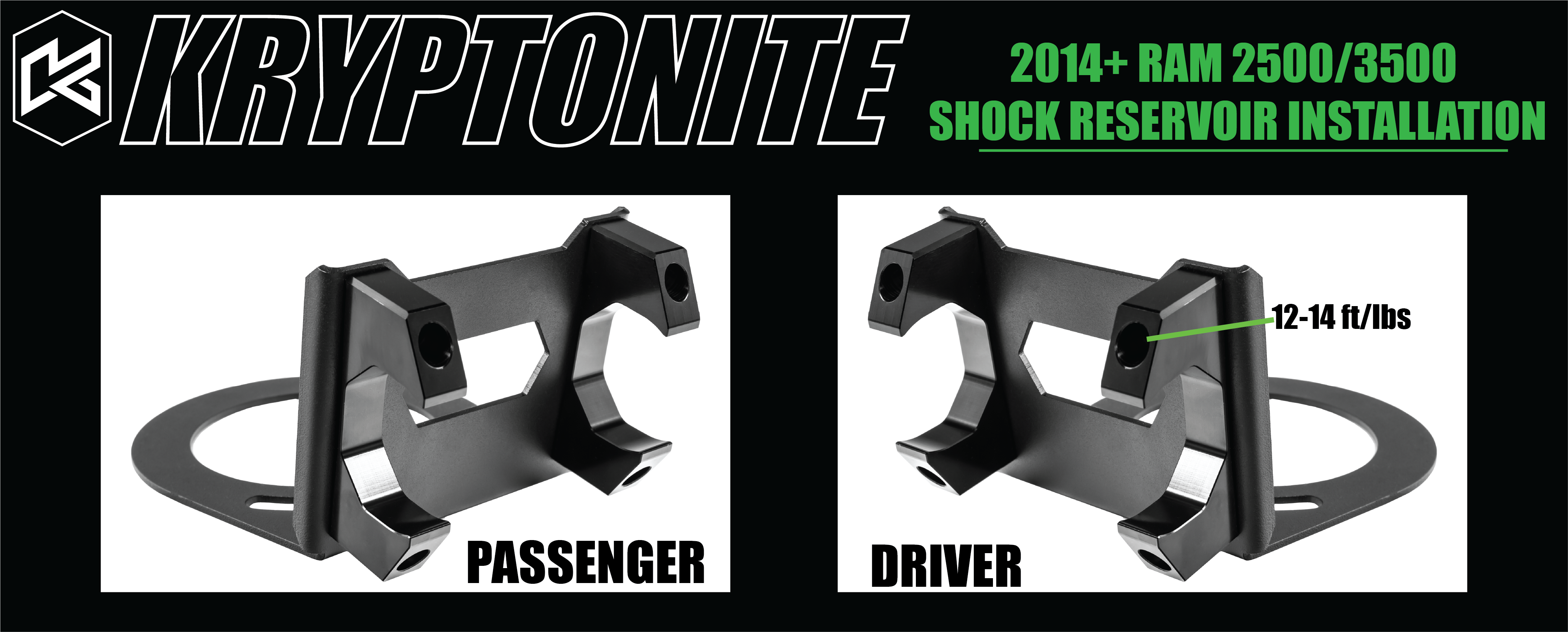Kryptonite Death Grip Front Shock Reservoir Mount Kit for 2014-2026 RAM 2500/3500