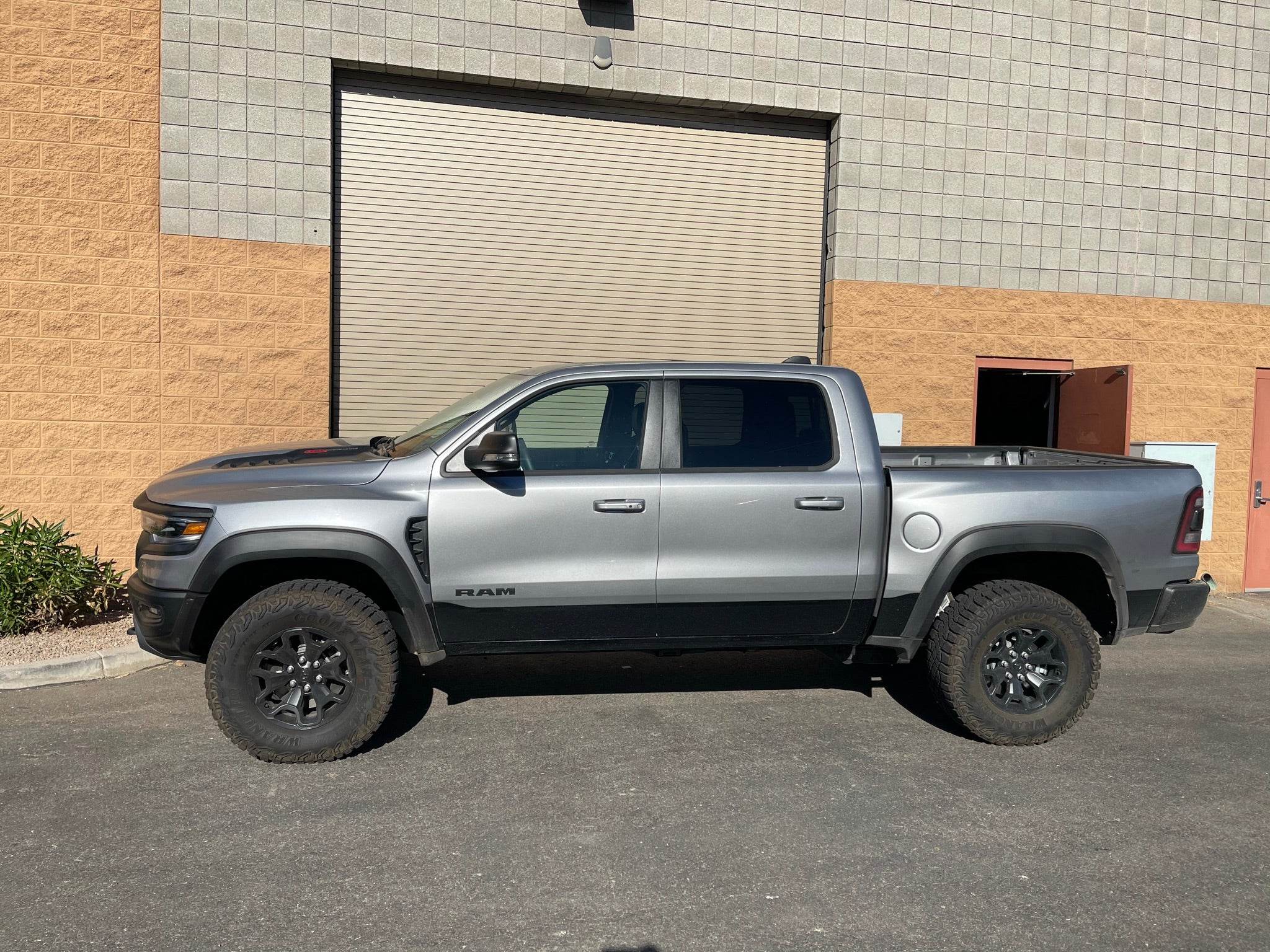2021-2024 Ram TRX with a 2-inch front leveling kit, showcasing enhanced stance and rugged off-road tires.