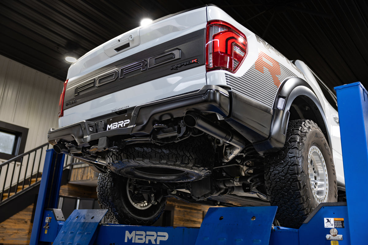 22-Present Ford F-150 Raptor 3.5L and Raptor R 5.2L Armor BLK 3-Inch Axle-Back Dual Split Rear Turn Down MBRP