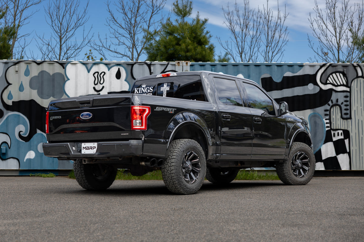 15-20 Ford F-150 2.7L, 3.5L and 5.0L, Armor BLK 3-Inch Cat-Back Passenger Side Exit with Black Tips MBRP