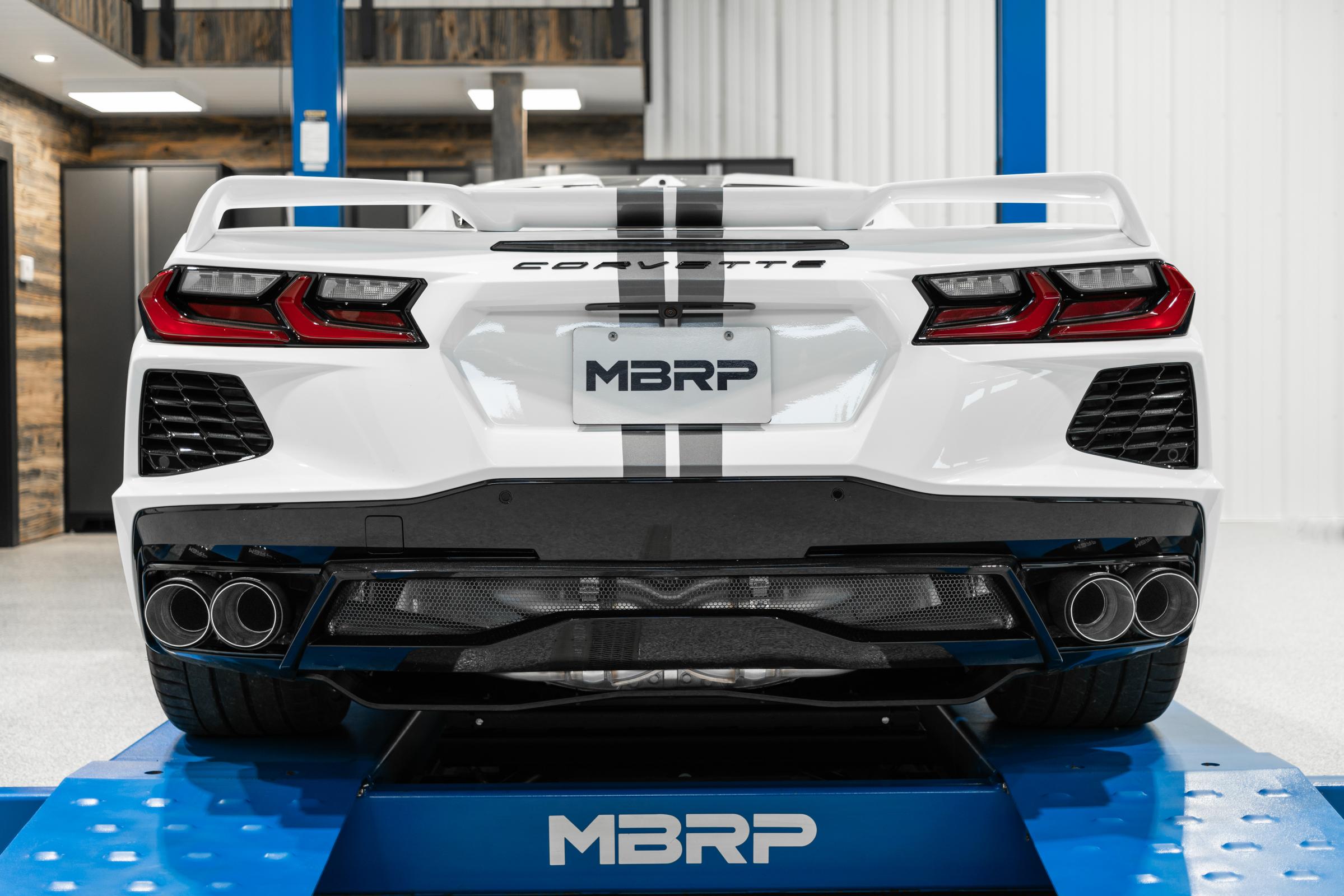 2020-2023 Chevrolet Corvette C8 6.2L Armor Pro T304 Stainless Steel 3 Inch Cat-Back Quad Split Rear with Carbon Fiber Tips Valve Delete MBRP
