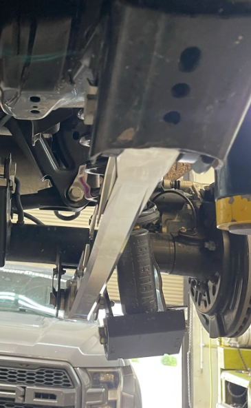 2021 and up Bronco rear suspension lower billet aluminum arms installed, showcasing durability and performance enhancements.