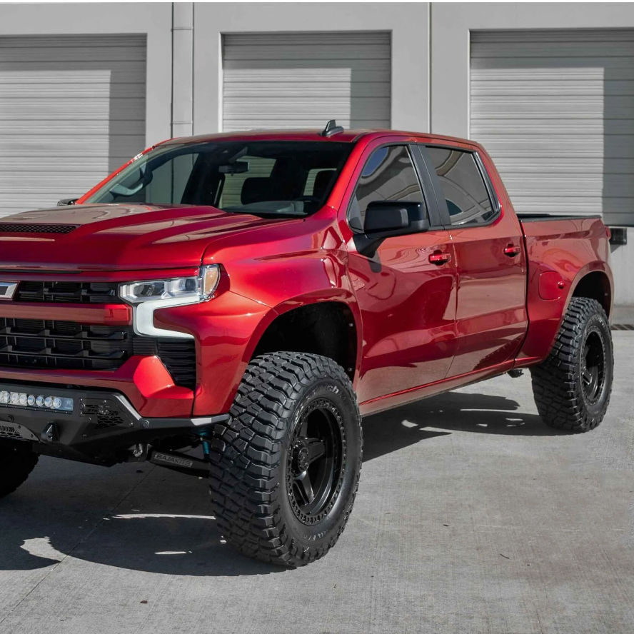 2019-2025 Chevrolet Silverado with custom fenders and offroad tires, showcasing a bold and rugged design.