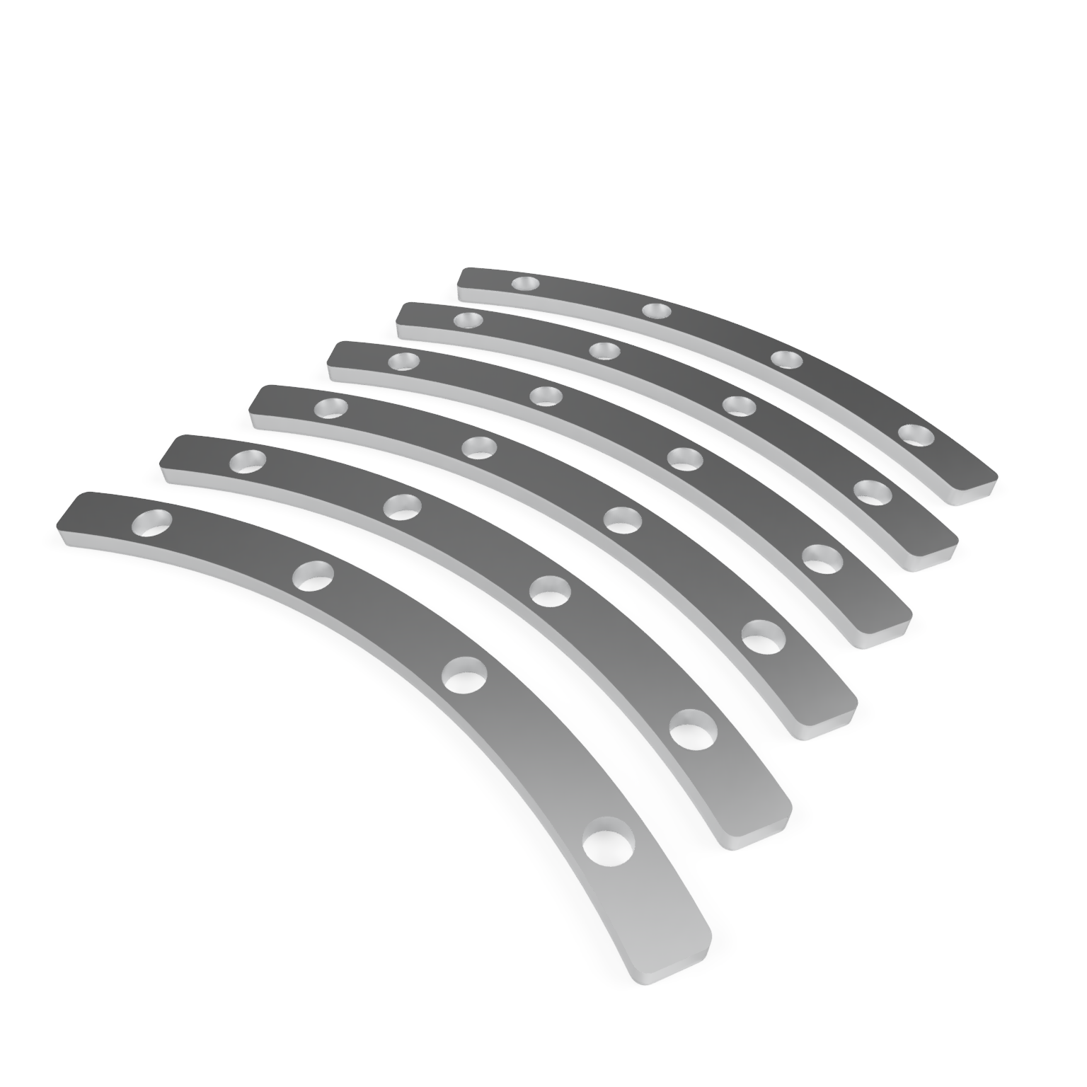 Aluminum beadlock ring spacer kit featuring five curved spacers with multiple holes for secure installation.