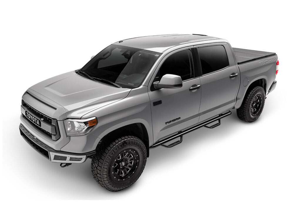 Nerf Step Bar Wheel-to-Wheel without Bed Access (2 Steps per Side) 3 Inch Main Tube Diameter 2001-2004 Toyota Tacoma 5 Foot Bed Double Cab Gloss Black NFab