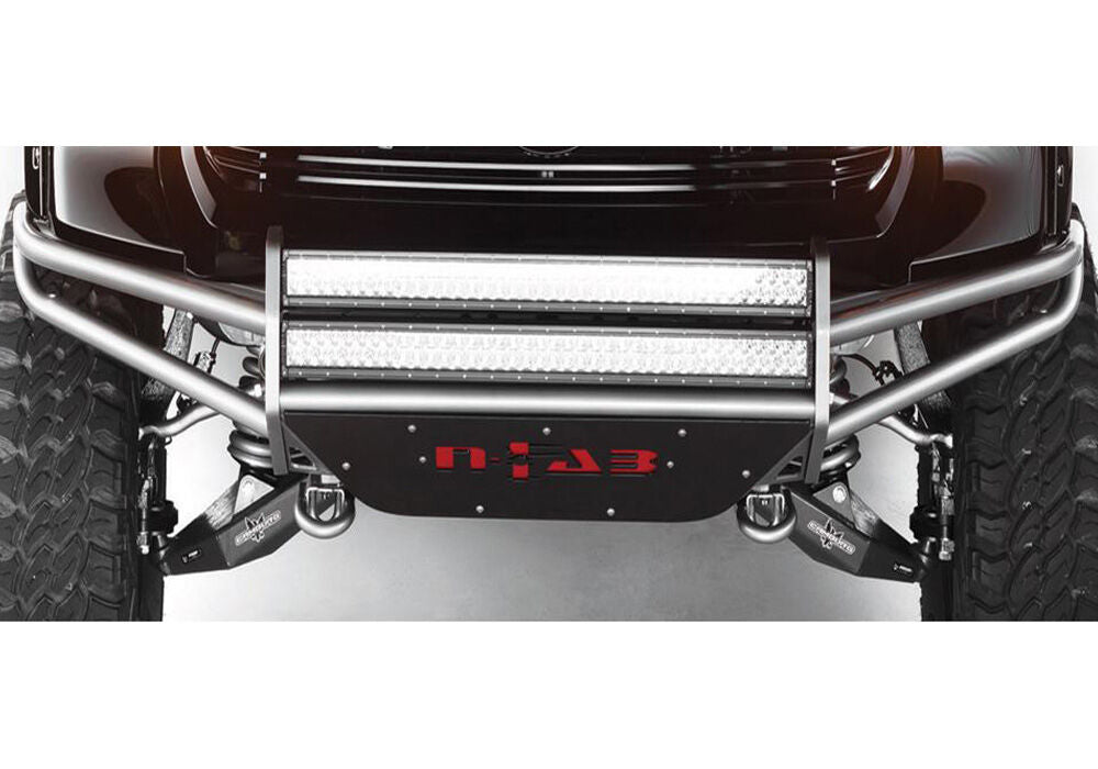 RSP PreRunner Replacement Front Bumper Direct Fit (2-30 Inch Rigid E-Series) with Skid Plate LED Light Mount 2005-2015 Toyota Tacoma Gloss Black NFab