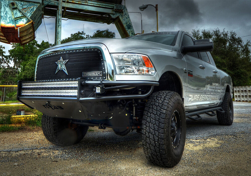 RSP PreRunner Replacement Front Bumper Direct Fit (2-30 Inch Rigid E-Series) with Skid Plate LED Light Mount 2005-2015 Toyota Tacoma Gloss Black NFab