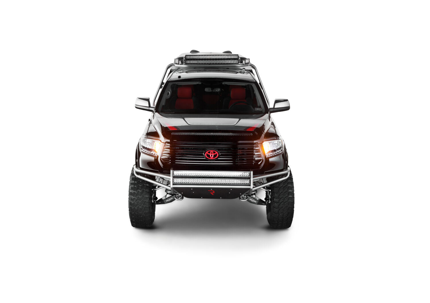 RSP PreRunner Replacement Front Bumper Direct Fit (2-30 Inch Rigid E-Series) with Skid Plate LED Light Mount 2005-2015 Toyota Tacoma Gloss Black NFab