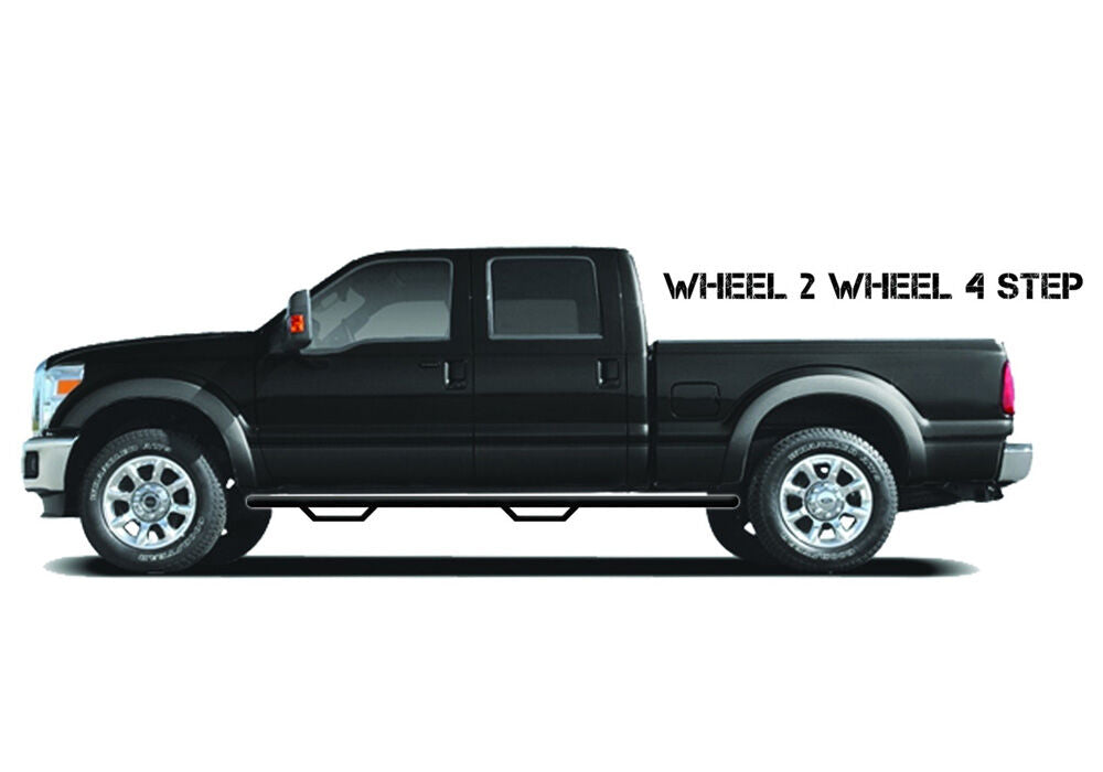 Nerf Step Bar Wheel-to-Wheel without Bed Access (2 Steps per Side) 3 Inch Main Tube Diameter 2007-2021 Toyota Tundra 5 Foot 6 Bed CrewMax Gloss Black NFab