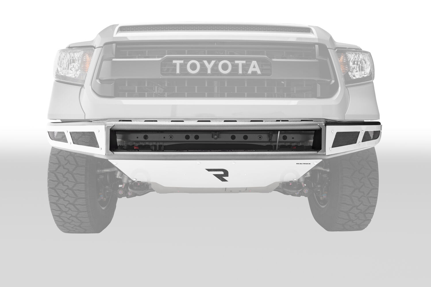 M-RDS Front Bumper Pre-Runner Radius Style 1 Piece with Integrated Brushed Aluminum Skid Plate 2014-2021 Toyota Tundra Gloss Black NFab
