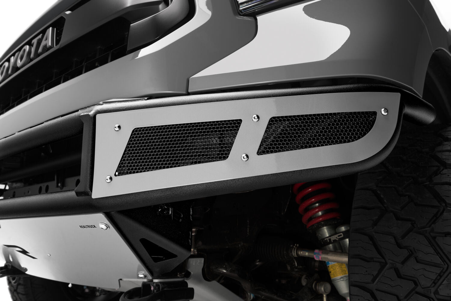 M-RDS Front Bumper Pre-Runner Radius Style 1 Piece with Integrated Brushed Aluminum Skid Plate 2014-2021 Toyota Tundra Gloss Black NFab