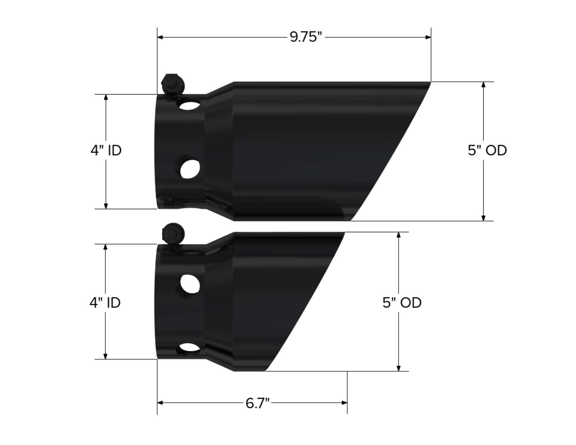 08-Up Ford 6.4L, 6.7L Powerstroke Black-Coated Tip 4 Inch ID 5 Inch Outlet Tip Cover Set 6.75 Inch 9.75 Inch Length MBRP