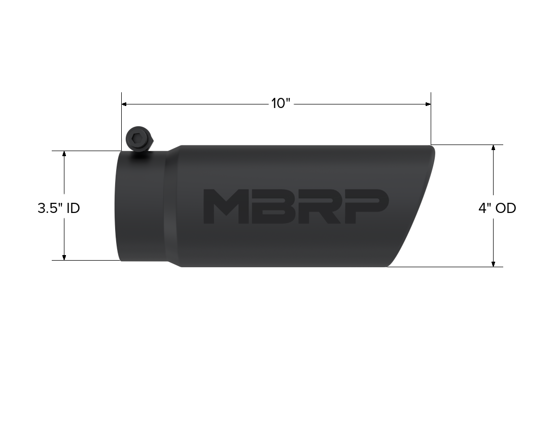 Black Coated Tip, 4 Inch OD Angled Roll End End, 3.5 Inch Inlet, 10 Inch Length, MBRP