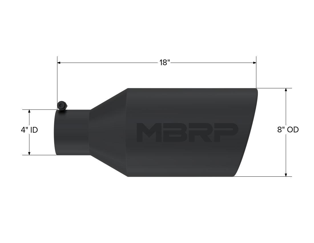 Exhaust Tip 8 Inch O.D. Rolled End 4 Inch Inlet 18 Inch Length Black Finish MBRP
