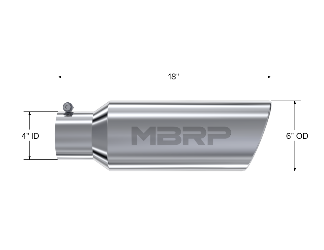 Exhaust Tip 6 Inch O.D. Rolled End 4 Inch Inlet 18 Inch Length T304 Stainless Steel MBRP