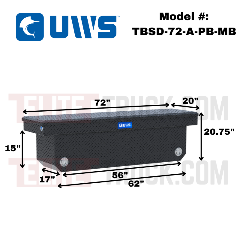 UWS 72" Matte Black Deep Angled Push Button Crossover Truck Tool Box Model TBSD-72-A-PB-MB