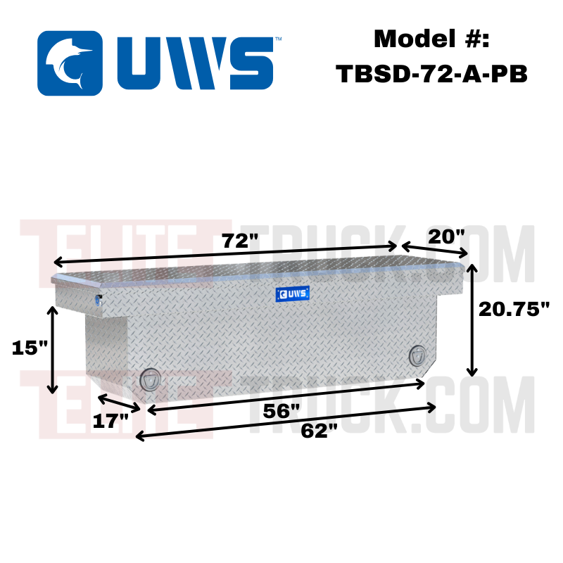 UWS  72" Bright Aluminum Deep Angled Push Button Crossover Truck Tool Box Model TBSD-72-A-PB