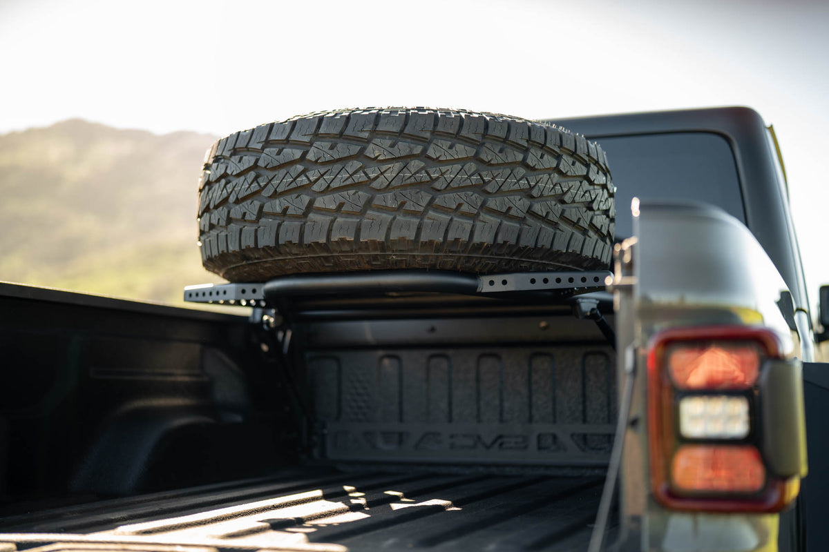 2020 2025 Jeep Gladiator JT Adjustable In Bed Tire Carrier DV8 Offroad