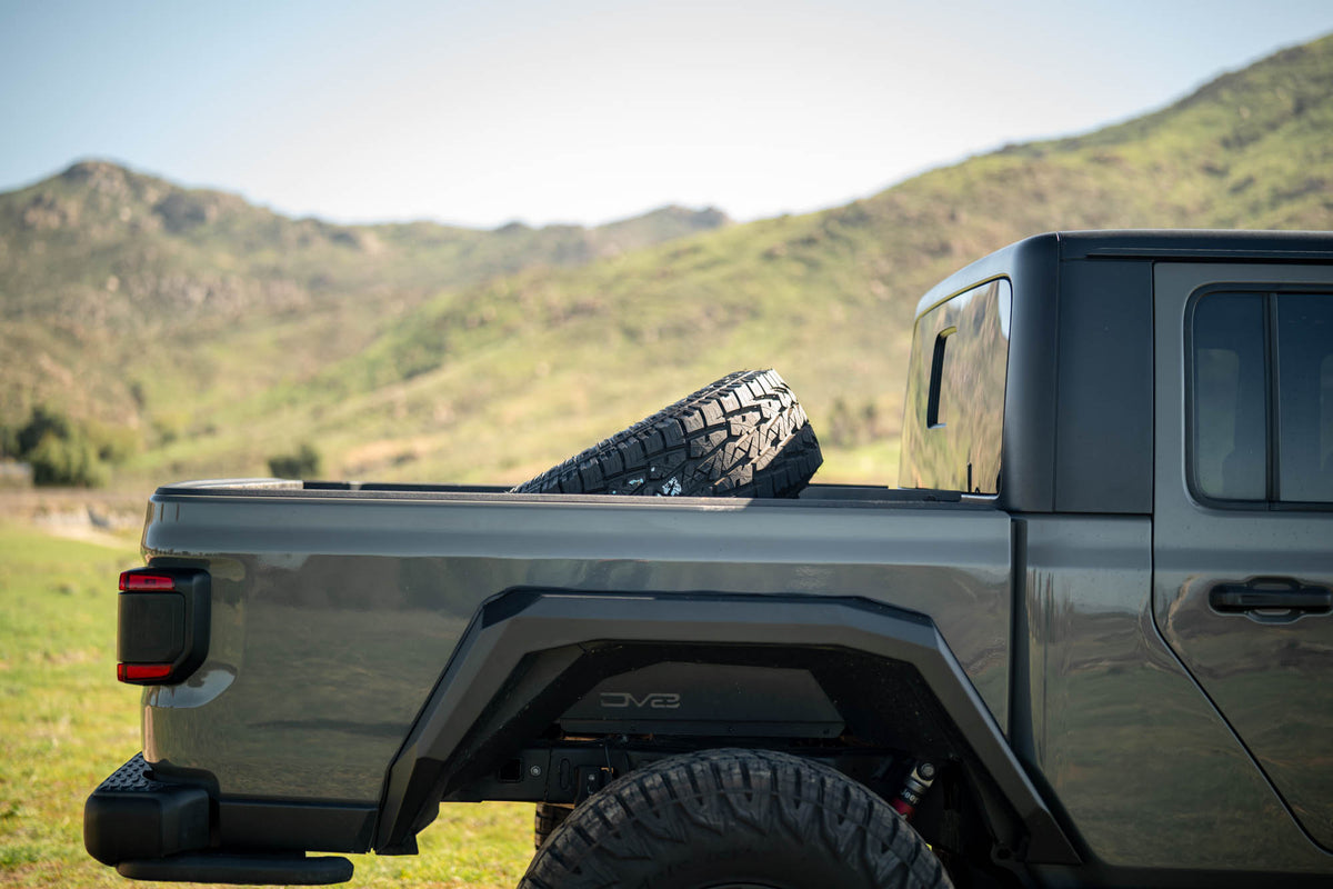 2020 2025 Jeep Gladiator JT Adjustable In Bed Tire Carrier DV8 Offroad