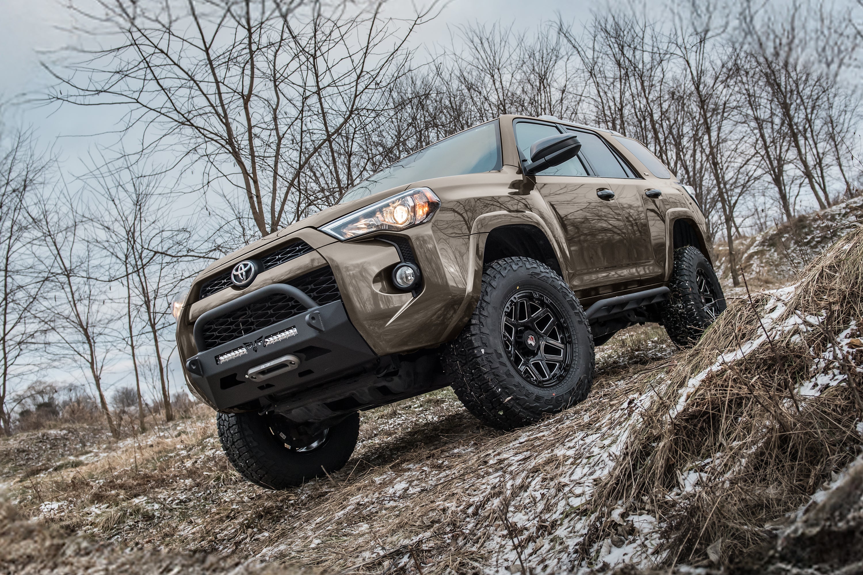 3-inch lift kit for Toyota 4Runner 4WD, showcasing enhanced off-road capability and rugged design in a natural setting.