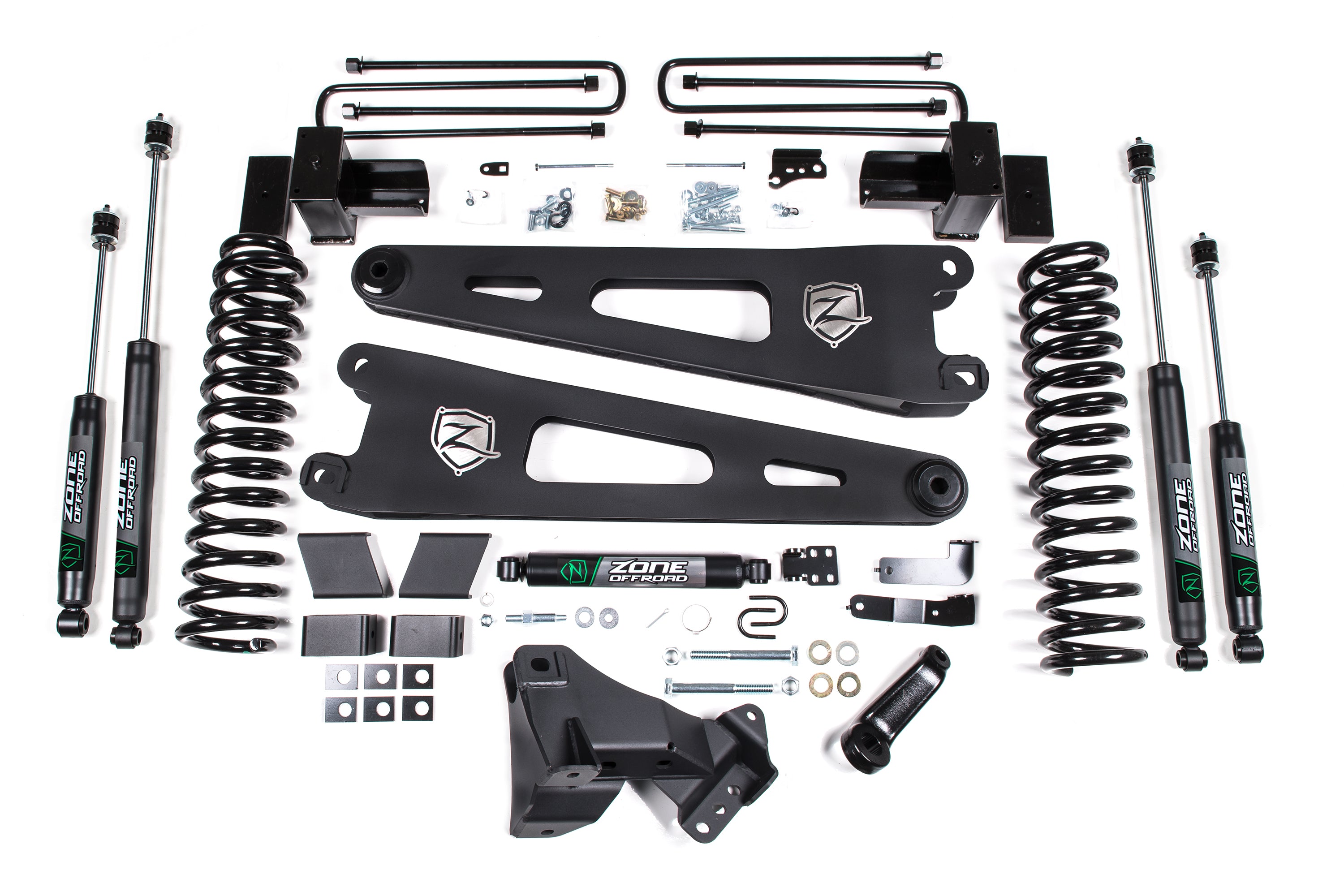 17-19 Ford F-250/350 Super Duty 4 Inch Radius Arm Lift Kit 2 Inch Rear Block Diesel 3 Leaf Main Zone Offroad