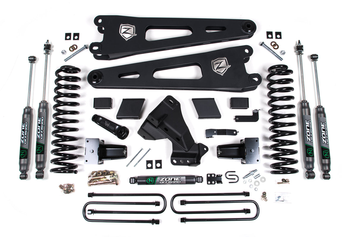 23-24 Ford F-250/F-350 Super Duty 4WD 5 Inch Radius Arm Lift Kit 3 Inch Rear Block Gas 2 Leaf Main Nitro Shocks Zone Offroad