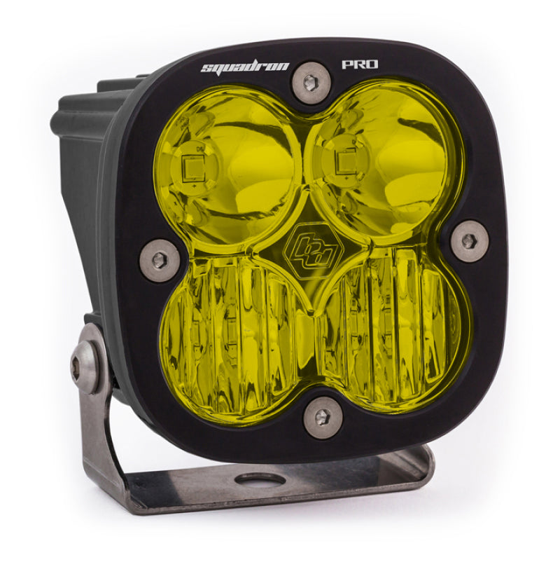 Baja Designs Squadron Pro black LED light pod with amber lenses, designed for driving and combo patterns.