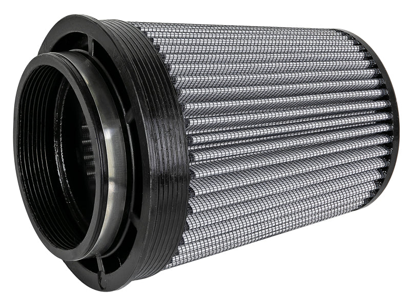 Afe Momentum intake replacement air filter featuring a cylindrical design with mesh and rubber components for optimal airflow.