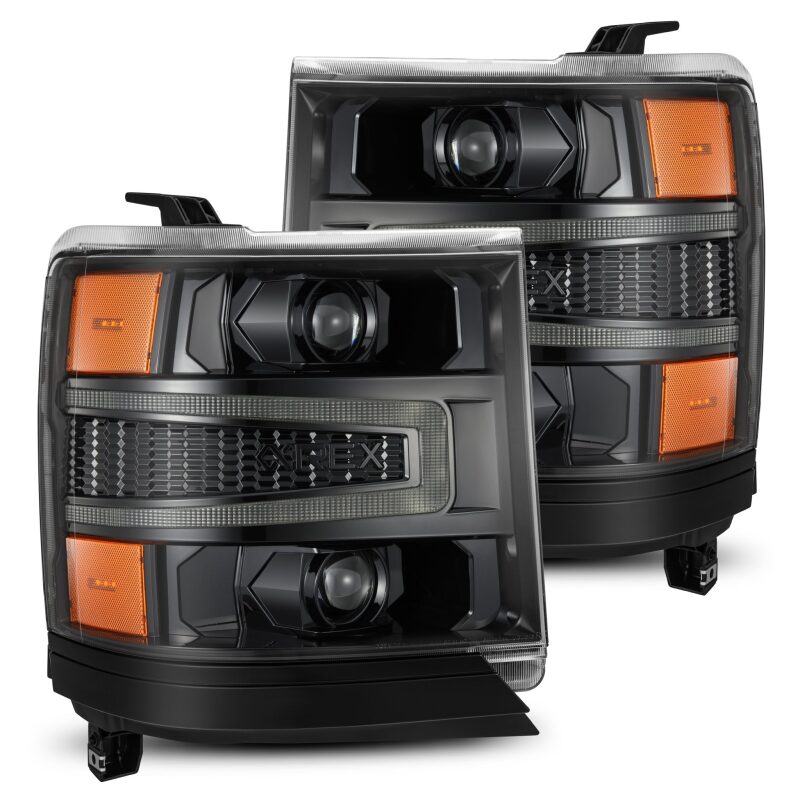 AlphaRex LUXX LED projector headlights for 2016-2018 Chevy 1500HD with sequential turn signals and ATV light.