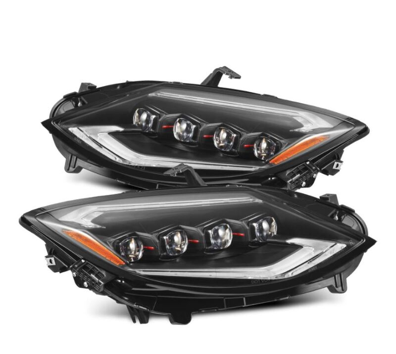 AlphaRex NOVA-Series LED projector headlights for 2023-2024 Nissan Z in black with activation light and sequential signal.