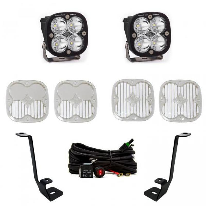 Baja Designs A Pillar Kit for 2021+ Ford F150 featuring Squadron Sport Spot lights, brackets, and wiring harness.